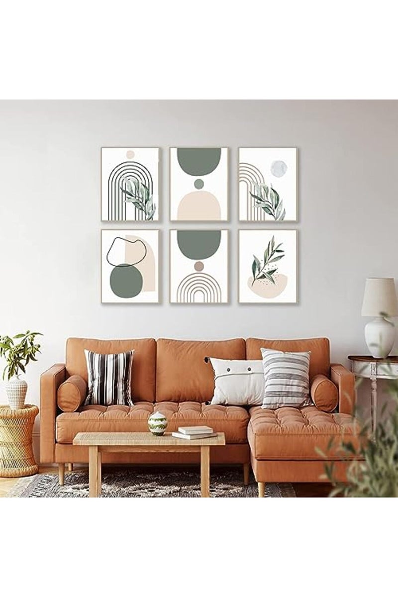 KBKBART Sage Green Boho Wall Art Prints, Abstract Geometric Boho Wall Decor Leaf Botanical Sun Moon Line Canvas Art Prints, Minimalist Green Boho Room Decor Poster Paintings for Bedroom Gallery Living Room - Image 3