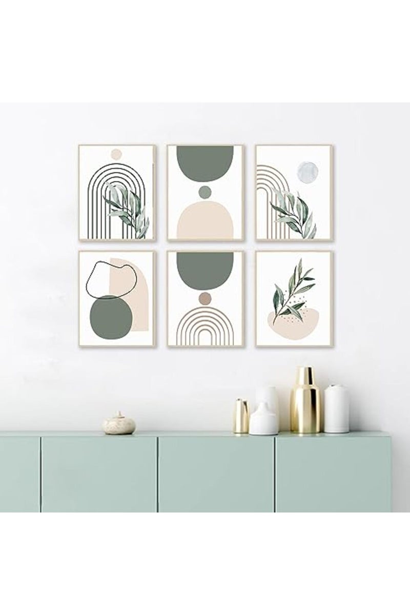 KBKBART Sage Green Boho Wall Art Prints, Abstract Geometric Boho Wall Decor Leaf Botanical Sun Moon Line Canvas Art Prints, Minimalist Green Boho Room Decor Poster Paintings for Bedroom Gallery Living Room - Image 5