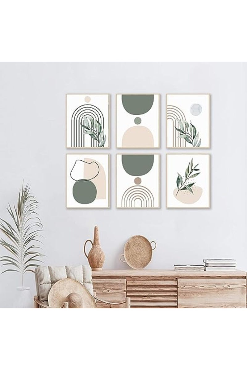 KBKBART Sage Green Boho Wall Art Prints, Abstract Geometric Boho Wall Decor Leaf Botanical Sun Moon Line Canvas Art Prints, Minimalist Green Boho Room Decor Poster Paintings for Bedroom Gallery Living Room - Image 2