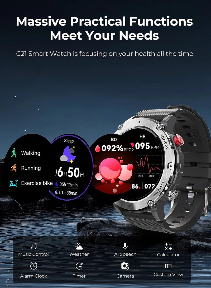 RollsTimi  Smart Watches for Men Women, Military Smartwatch with Bluetooth Call IP68 Waterproof 1.32" HD Rugged Tactical Fitness Watch Tracker Heart Rate Monitor  - Image 2