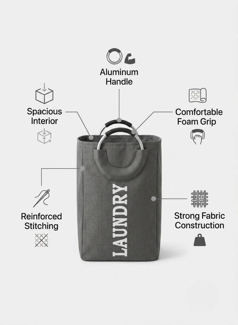 1Chase grey Foldable Laundry Basket with Handle, 55L, Large Capacity, Waterproof, Dirty Clothes Storage Bag, Space Saving, Grey  | Best Price UAE