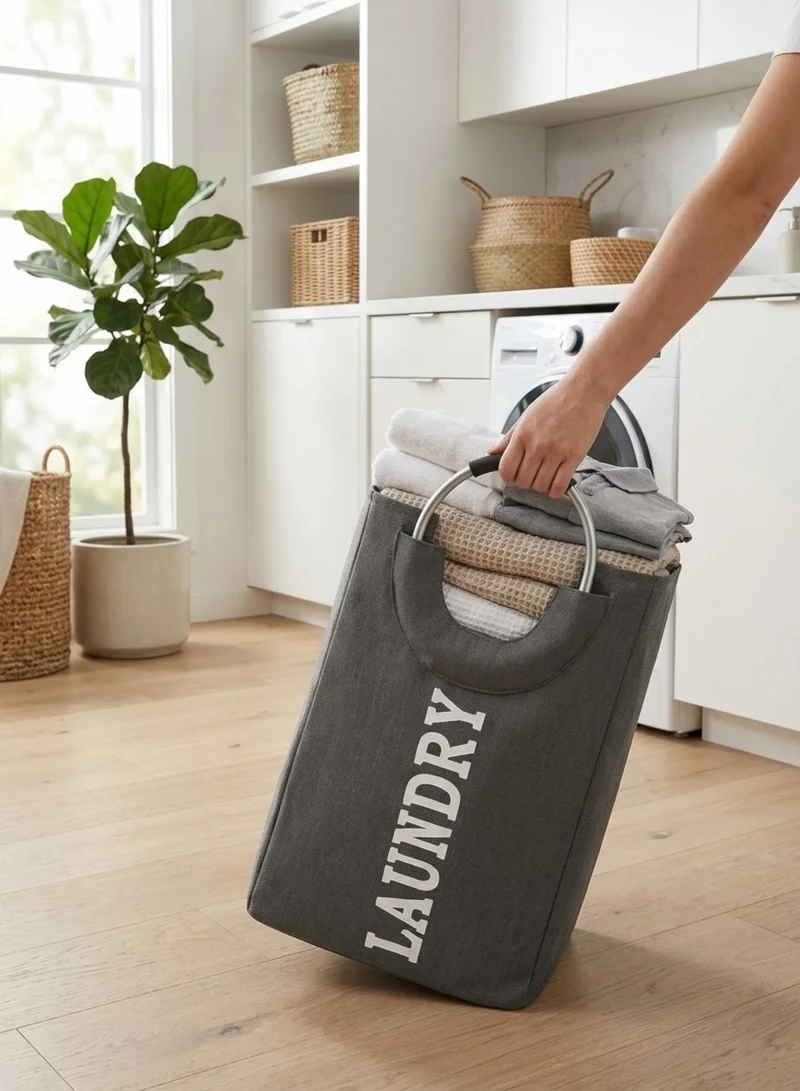 1Chase grey Foldable Laundry Basket with Handle, 55L, Large Capacity, Waterproof, Dirty Clothes Storage Bag, Space Saving, Grey  | Best Price UAE
