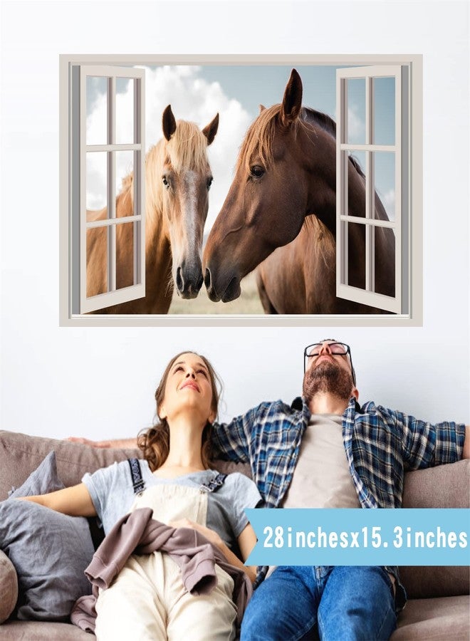 HATARU Horse Wall Stickers Farm Animals Wall Decals Peel and Stick 3D Fake Windows Walls Stickers Vinyl Decal Wild Horse Decor Horses Art Print Murals for Living Room Playroom Bedroom Home Decoration Gifts - Image 3