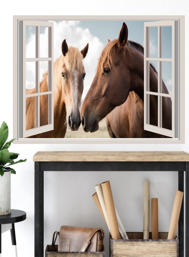 HATARU Horse Wall Stickers Farm Animals Wall Decals Peel and Stick 3D Fake Windows Walls Stickers Vinyl Decal Wild Horse Decor Horses Art Print Murals for Living Room Playroom Bedroom Home Decoration Gifts - Image 1