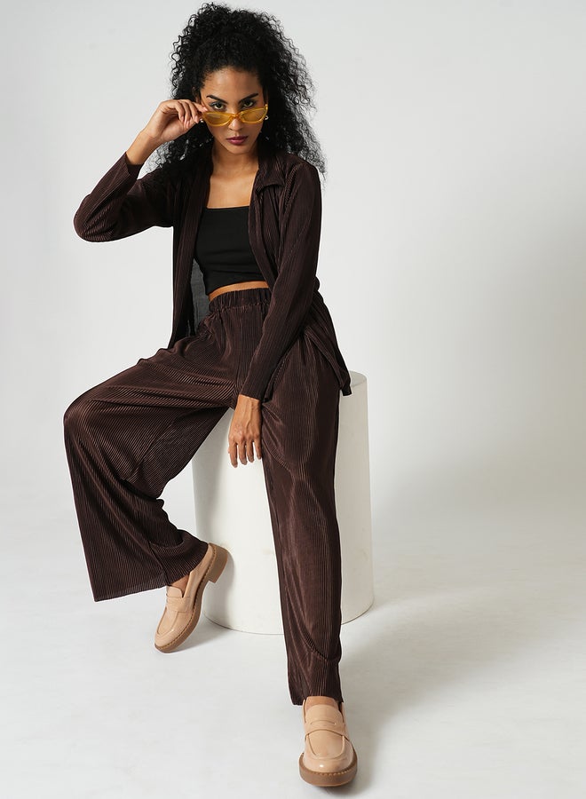 Globus Textured Striped Long Sleeve Shirt and Wide Leg Trousers Co-Ords - Image 1