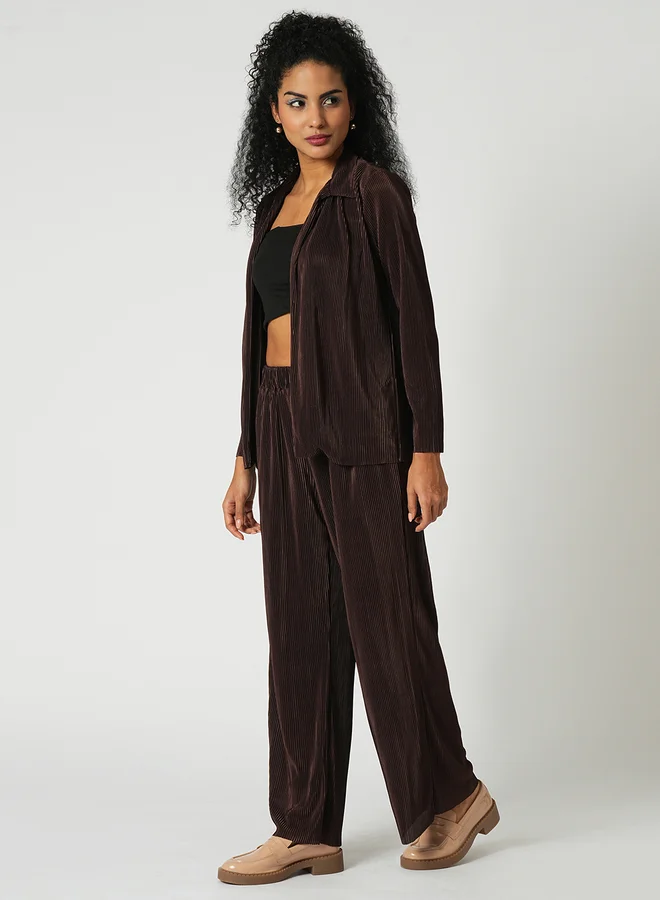 جلو باص Globus Textured Striped Long Sleeve Shirt and Wide Leg Trousers Co-Ords