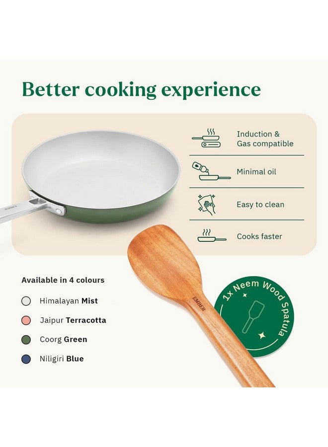 Ember Cookware مقلاة إمبر كوكوير أركيلا سيراميك غير لاصقة 24 سم | مقبض من الفولاذ المقاوم للصدأ | 1x ملعقة مسطحة | آمنة للاستخدام مع الحث | مقلاة غير سامة | خالية من PFAS و PTFE | سلسلة كابري | أخضر - Image 3
