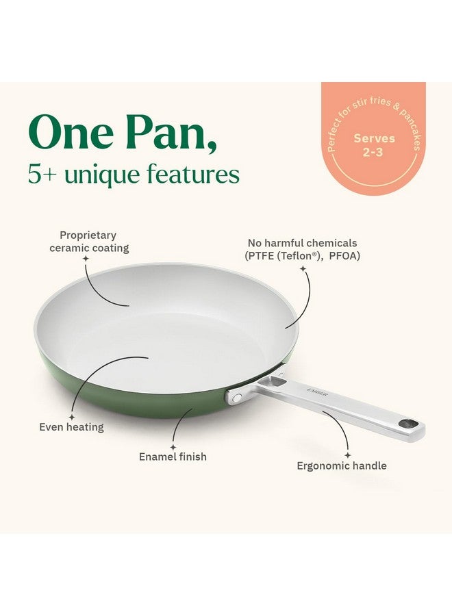 Ember Cookware مقلاة إمبر كوكوير أركيلا سيراميك غير لاصقة 24 سم | مقبض من الفولاذ المقاوم للصدأ | 1x ملعقة مسطحة | آمنة للاستخدام مع الحث | مقلاة غير سامة | خالية من PFAS و PTFE | سلسلة كابري | أخضر - Image 2
