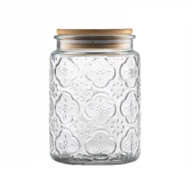 ANSQU Vintage Glass Jar, Decorative Glass Jar with Bamboo Lid, Candy Jar Cookie Jar for Kitchen Counter, Pantry, 23.7 FL OZ Glass Storage Jar Holds Coffee, Tea, Sugar, Balth Salts - Image 1