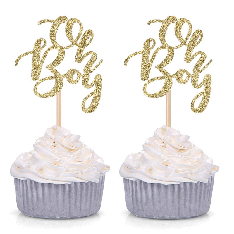 Set of 24 Golden Oh Boy Cupcake Toppers Party Decors Baby Shower Decors - by Giuffi