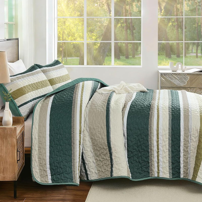 WONGS BEDDING مجموعة بطانيات من WONGS لحجم كينغ سايز، بطانية بألوان سوداء وصفراء مخطوطة، مجموعات أغطية صيفية، تتكون من 3 قطع، بطانيات خفيفة بألوان زرقاء وبنية، مقاس 110" × 90". - Image 3