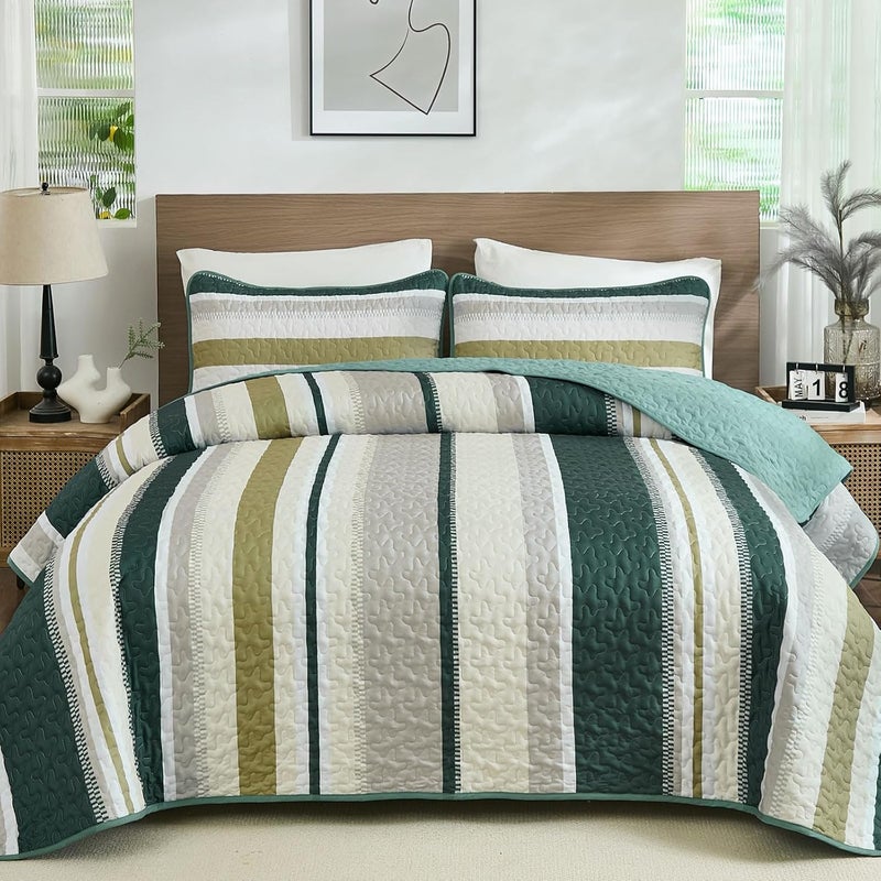 WONGS BEDDING مجموعة بطانيات من WONGS لحجم كينغ سايز، بطانية بألوان سوداء وصفراء مخطوطة، مجموعات أغطية صيفية، تتكون من 3 قطع، بطانيات خفيفة بألوان زرقاء وبنية، مقاس 110" × 90". - Image 5