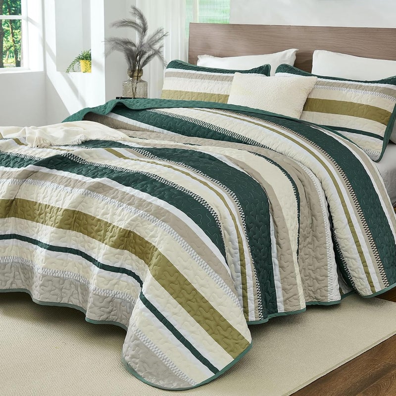 WONGS BEDDING مجموعة بطانيات من WONGS لحجم كينغ سايز، بطانية بألوان سوداء وصفراء مخطوطة، مجموعات أغطية صيفية، تتكون من 3 قطع، بطانيات خفيفة بألوان زرقاء وبنية، مقاس 110" × 90". - Image 1