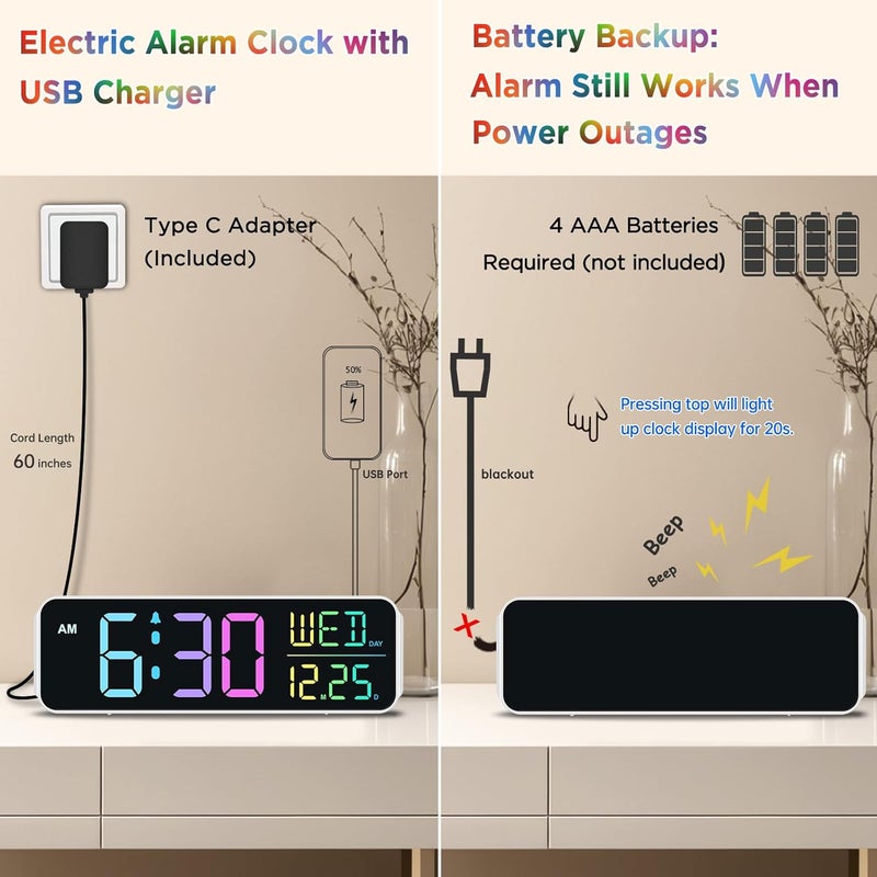 Peakeep Large Display Digital Alarm Clock for Bedrooms, Date Day of Week Desk Table Clocks for Living Room Office, Dimmable Plug in Electric Clock, 5 Volumes, Loud, Auto DST - Image 5