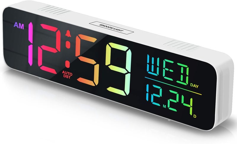 Peakeep Large Display Digital Alarm Clock for Bedrooms, Date Day of Week Desk Table Clocks for Living Room Office, Dimmable Plug in Electric Clock, 5 Volumes, Loud, Auto DST - Image 1