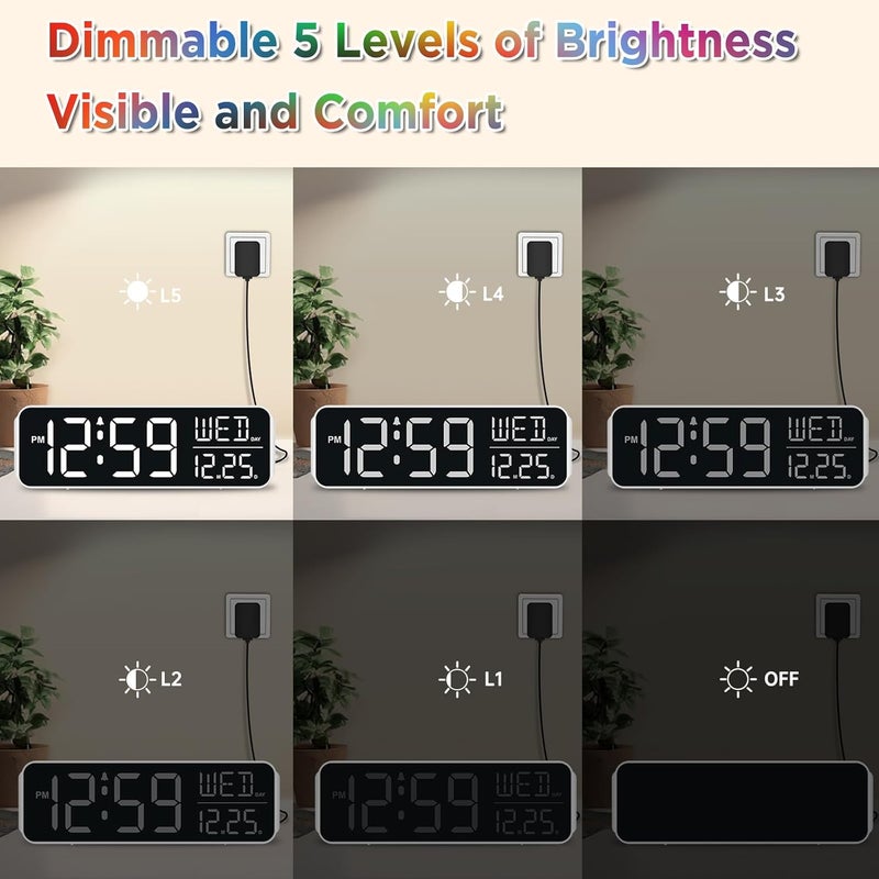 Peakeep Large Display Digital Alarm Clock for Bedrooms, Date Day of Week Desk Table Clocks for Living Room Office, Dimmable Plug in Electric Clock, 5 Volumes, Loud, Auto DST - Image 4