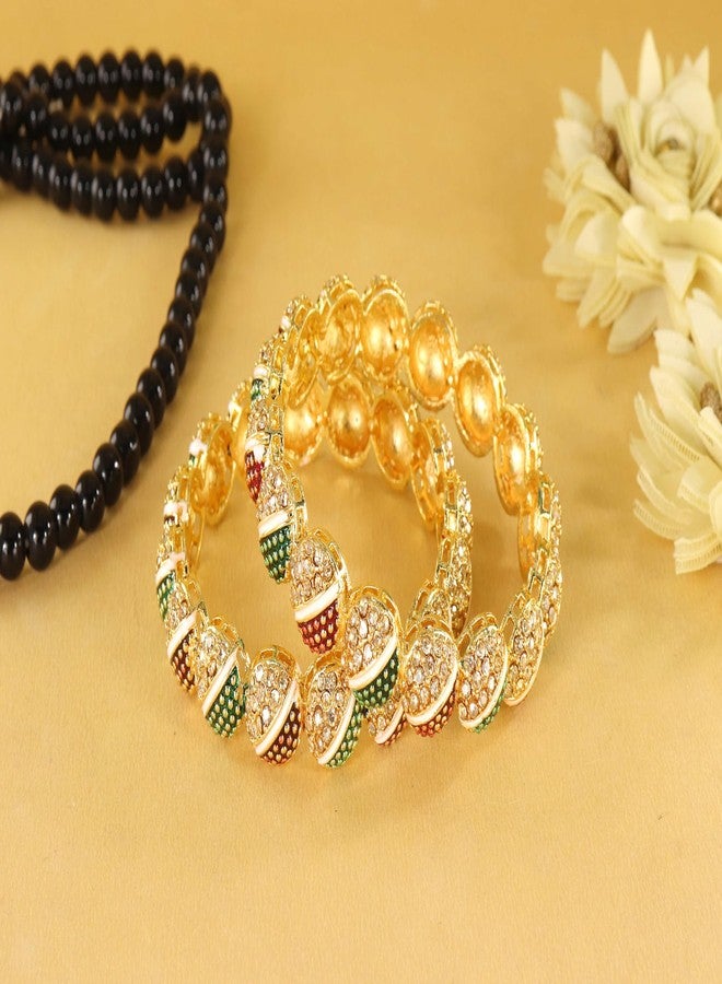 NMII Traditional GoldMulti Alloy Metal With Zircon Diamond Kada Bangles Set For Women & Girls | Designer Women's Kangan Chudi - Set Of 2 Kada (MAH126_2626-Traditional-GoldMulti-2.6) - Image 5
