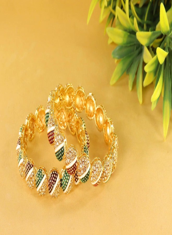 NMII Traditional GoldMulti Alloy Metal With Zircon Diamond Kada Bangles Set For Women & Girls | Designer Women's Kangan Chudi - Set Of 2 Kada (MAH126_2626-Traditional-GoldMulti-2.6) - Image 3