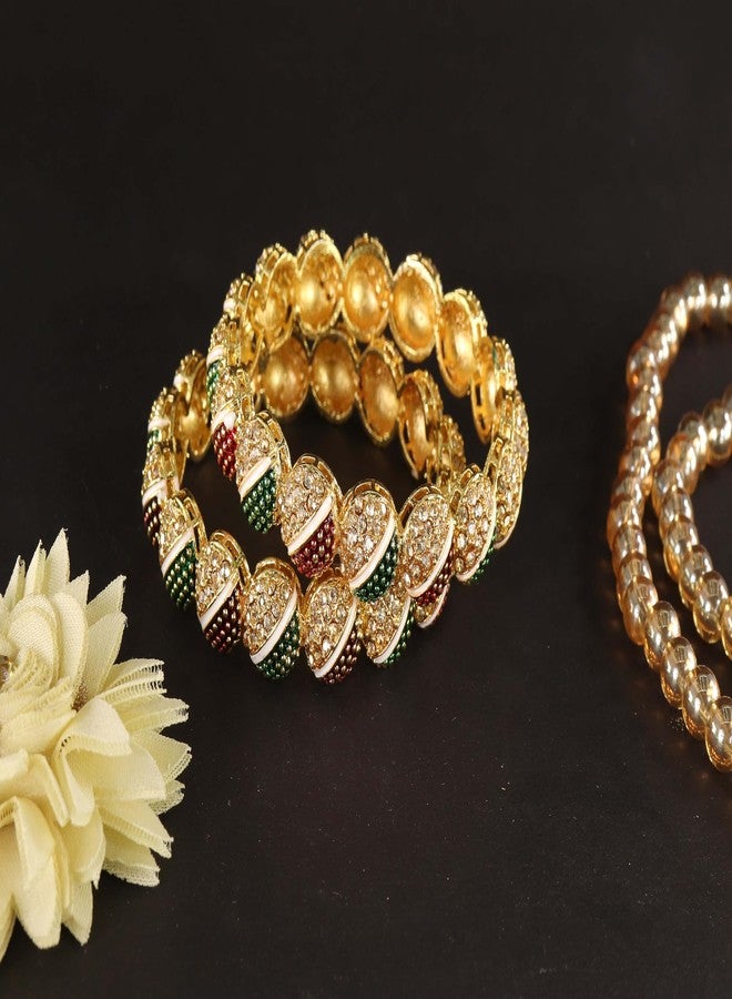NMII Traditional GoldMulti Alloy Metal With Zircon Diamond Kada Bangles Set For Women & Girls | Designer Women's Kangan Chudi - Set Of 2 Kada (MAH126_2626-Traditional-GoldMulti-2.6) - Image 4