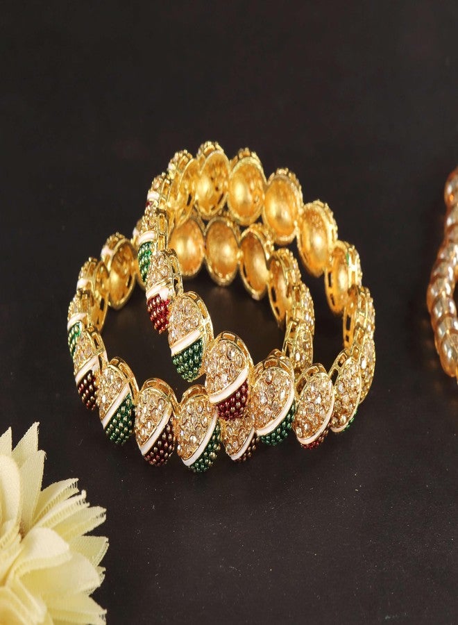NMII Traditional GoldMulti Alloy Metal With Zircon Diamond Kada Bangles Set For Women & Girls | Designer Women's Kangan Chudi - Set Of 2 Kada (MAH126_2626-Traditional-GoldMulti-2.6) - Image 2