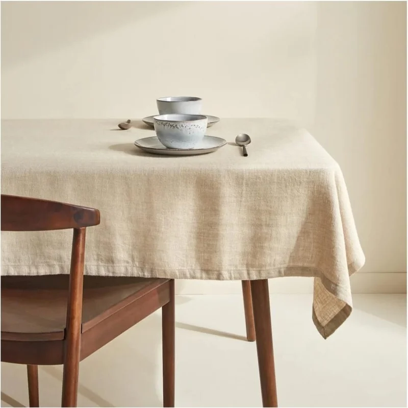 Altın Pamuk Golden Cotton Organic Raw Linen Tablecloth Beige