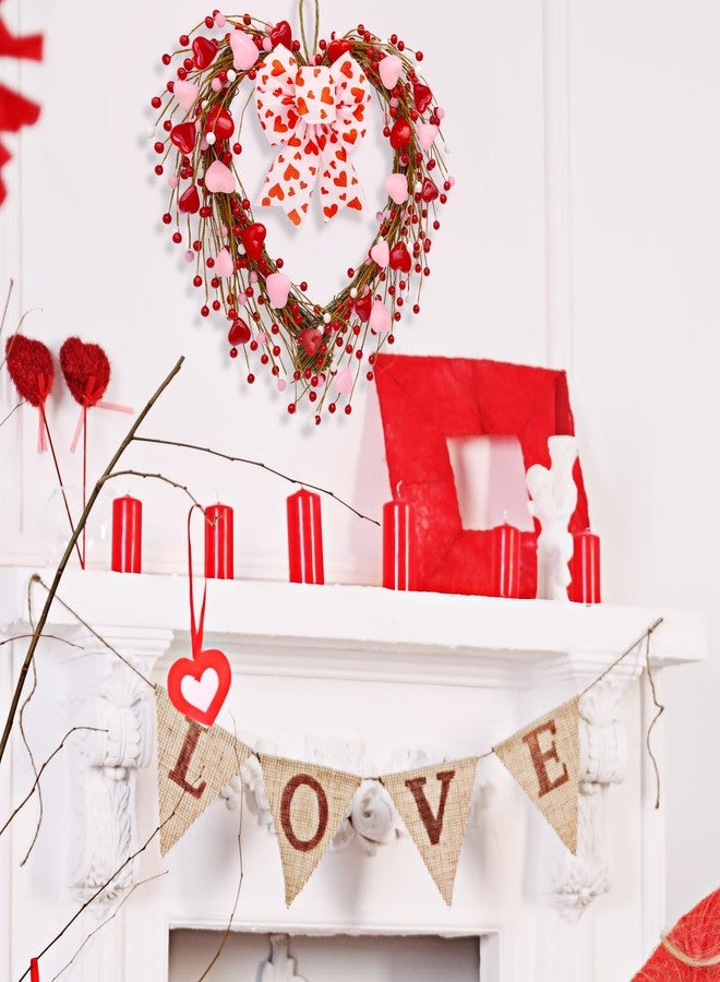 CRCZK Valentines Day Wreath for front door Valentines Day Decorations-16Inch Red Pink Heart Wreath with Artificial Hearts & Berries Valentine's Day Bow Wreaths for Indoor/Outdoor Valentine's Day Decor - Image 3