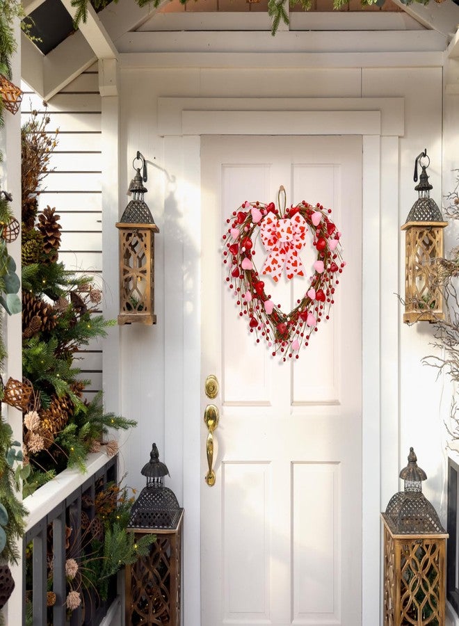 CRCZK Valentines Day Wreath for front door Valentines Day Decorations-16Inch Red Pink Heart Wreath with Artificial Hearts & Berries Valentine's Day Bow Wreaths for Indoor/Outdoor Valentine's Day Decor - Image 4