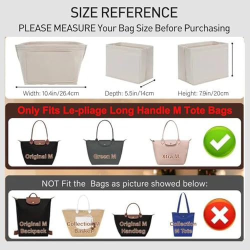 OAikor Felt Purse Organizer Insert Compatible with Longchamp Le Plaige M Tote Bag, Zipper Long Champ Medium Organizer with Cup Holder, 8 Compartments Bag Insert(Beige,M) - Image 2