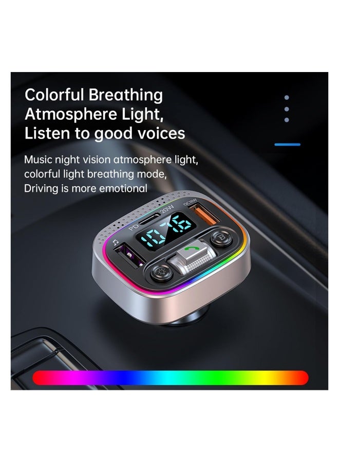 Generic Bluetooth Adapter for Car, Type-C PD 20W+ QC3.0 Fast USB Charger,Wireless FM Radio Transmitter, Handsfree Calling & Audio Receiver, MP3 Music Player, 7 Colors LED Backlit - Image 2
