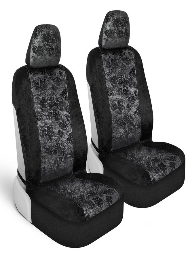 BDK Black Maui Car Seat Covers for Front Seats, 2 Pack - Tropical Pattern with Matching Headrest, Sideless Design for Easy Installation, Fits Most Car Truck Van and SUV - Image 1