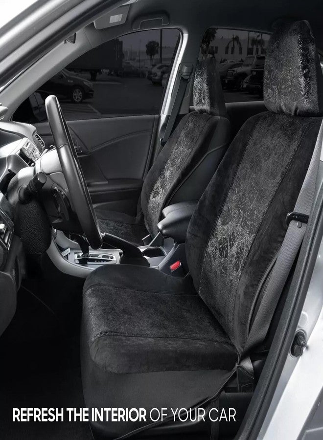 BDK Black Maui Car Seat Covers for Front Seats, 2 Pack - Tropical Pattern with Matching Headrest, Sideless Design for Easy Installation, Fits Most Car Truck Van and SUV - Image 2