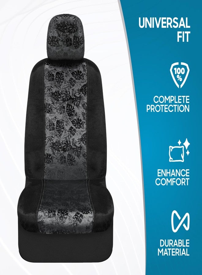 BDK Black Maui Car Seat Covers for Front Seats, 2 Pack - Tropical Pattern with Matching Headrest, Sideless Design for Easy Installation, Fits Most Car Truck Van and SUV - Image 4
