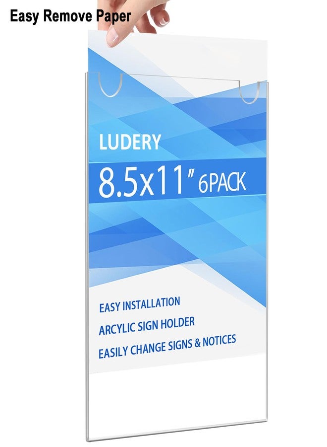 Ludery Acrylic Sign Holder 8.5 x 11 Vertical, Wall Mount Document Holder, Clear Plastic Picture Frame with Tape Adhesive and Screws for Office, Home, Store, Restaurant - 6 Pack - Image 4