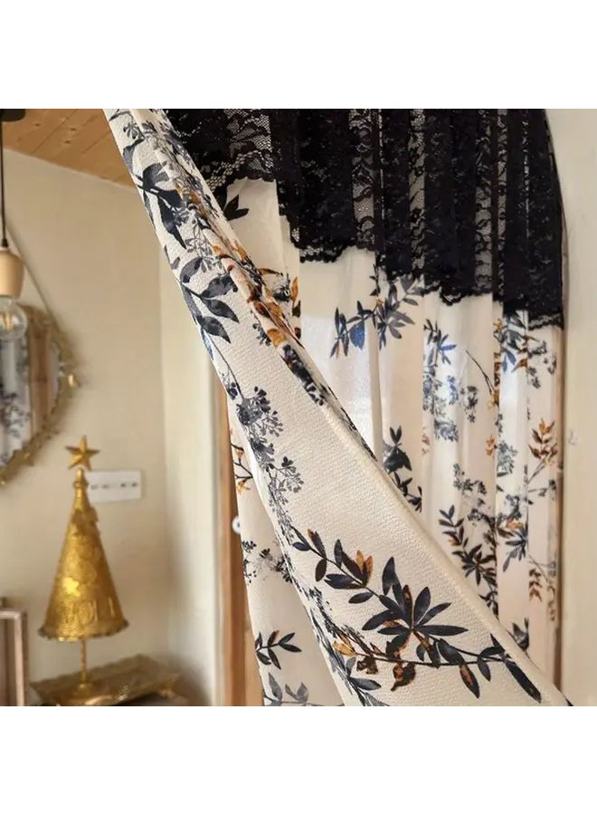 Blue Vintage Leaf Pattern Semi Sheer Curtain 55x39 Inch Light Filtering Rod Pocket - Image 3