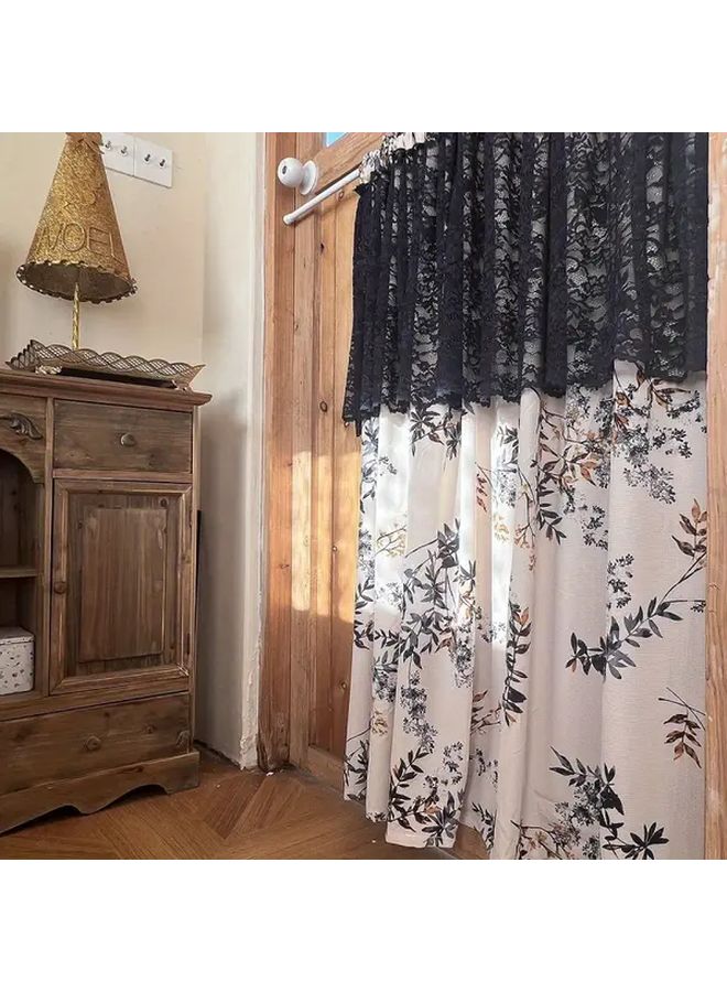 Blue Vintage Leaf Pattern Semi Sheer Curtain 55x39 Inch Light Filtering Rod Pocket - Image 2