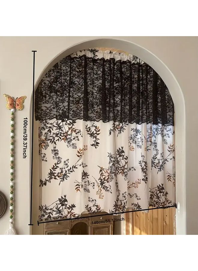 Blue Vintage Leaf Pattern Semi Sheer Curtain 55x39 Inch Light Filtering Rod Pocket - Image 1