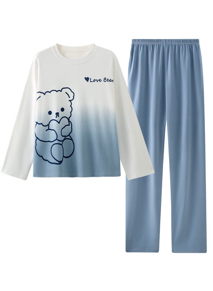 Two Piece Cartoon Lovely Printed Sleepwear Sets Women Loose Sleepwear Nightgown Long Sleeve Pajamas Ladies Underwear Pijamas Homewear ﻿ - Image 1
