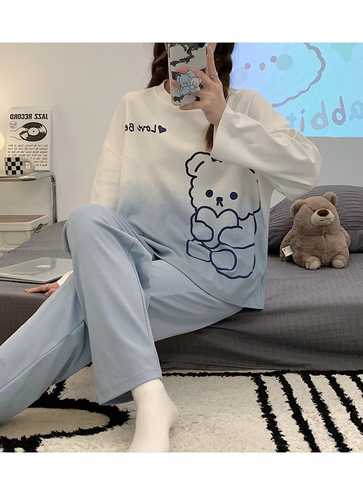 Two Piece Cartoon Lovely Printed Sleepwear Sets Women Loose Sleepwear Nightgown Long Sleeve Pajamas Ladies Underwear Pijamas Homewear ﻿ - Image 2