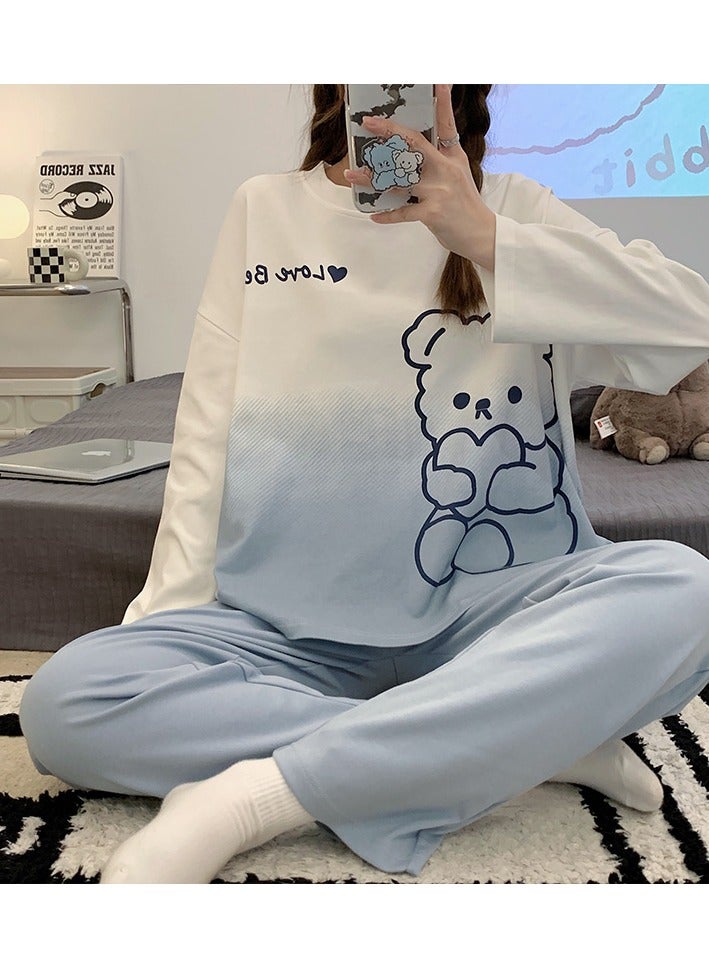 Two Piece Cartoon Lovely Printed Sleepwear Sets Women Loose Sleepwear Nightgown Long Sleeve Pajamas Ladies Underwear Pijamas Homewear ﻿ - Image 3