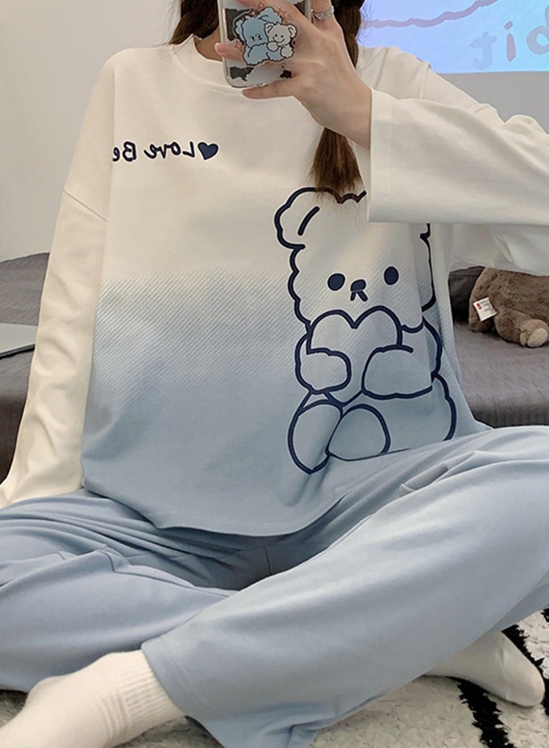Two Piece Cartoon Lovely Printed Sleepwear Sets Women Loose Sleepwear Nightgown Long Sleeve Pajamas Ladies Underwear Pijamas Homewear ﻿ - Image 5
