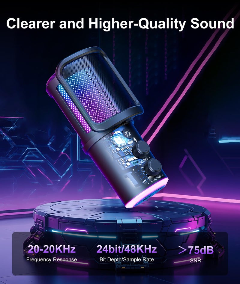 ONIKUMA GAMING Gaming USB Microphone, Noise Cancellation Condenser Mic with Mute,Boom Arm Mic-Reverb Adjustment, Monitoring for Streaming, Podcasting, Discord, YouTube,PC, Computer, PS4, PS5, Mac - Image 4