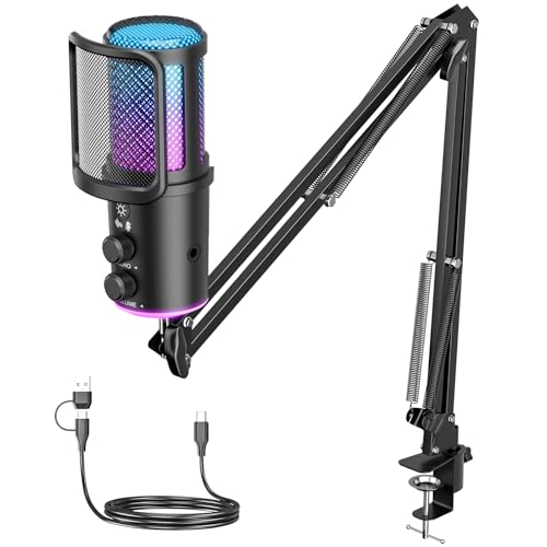 ONIKUMA GAMING Gaming USB Microphone, Noise Cancellation Condenser Mic with Mute,Boom Arm Mic-Reverb Adjustment, Monitoring for Streaming, Podcasting, Discord, YouTube,PC, Computer, PS4, PS5, Mac - Image 1