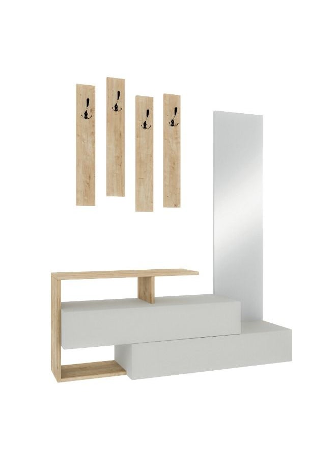 Mourah Home Ramda Hall Stand & Shoe Cabinet - 8 Pairs - White/Oak - 2 Years Warranty  - Image 2