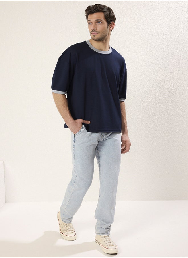 trendyol Navy Blue Boxy Fit/Square Cut Soft Texture Interlock Fabric T-Shirt  - Image 1