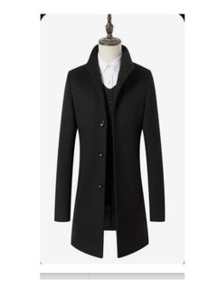 Men’s Long Black Winter Jacket – Premium Turkish Design with Imported Wool Fabric and Warm Lining – Stylish and Practical for All Ages and Occasions