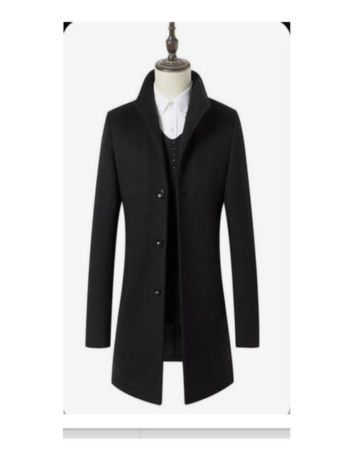 Men’s Long Black Winter Jacket – Premium Turkish Design with Imported Wool Fabric and Warm Lining – Stylish and Practical for All Ages and Occasions