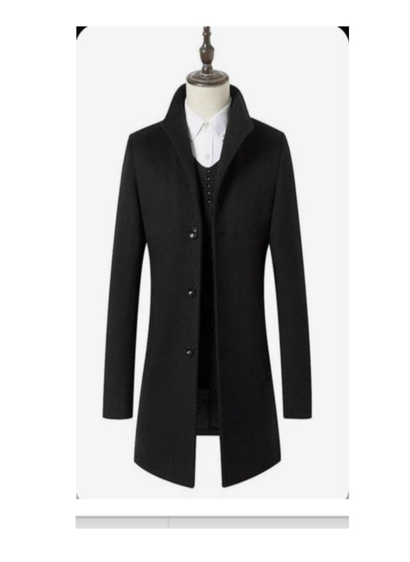 Generic - Men’s Long Black Winter Jacket – Premium Turkish Design with Imported Wool Fabric and Warm Lining – Stylish and Practical for All Ages and Occasions - Image 1