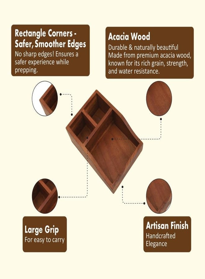 AURKA Acacia Wooden Cutlery Holder with 3 Compartments, 10" Multipurpose Spoon & Fork Stand for Dining Table & Kitchen Organizer - Image 3
