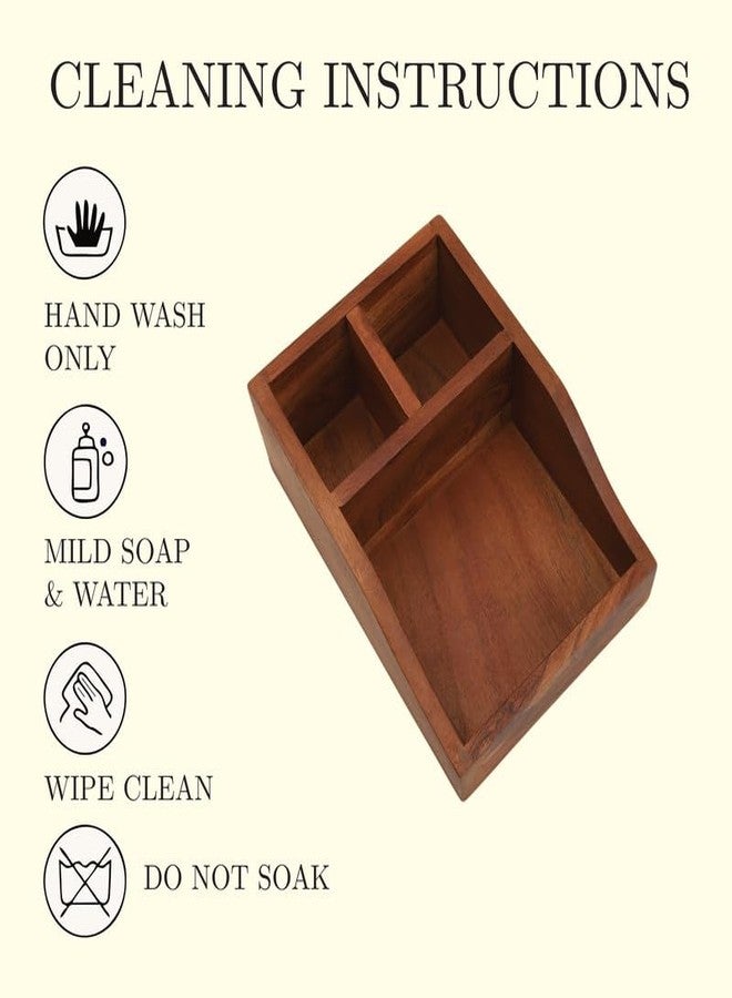 AURKA Acacia Wooden Cutlery Holder with 3 Compartments, 10" Multipurpose Spoon & Fork Stand for Dining Table & Kitchen Organizer - Image 4