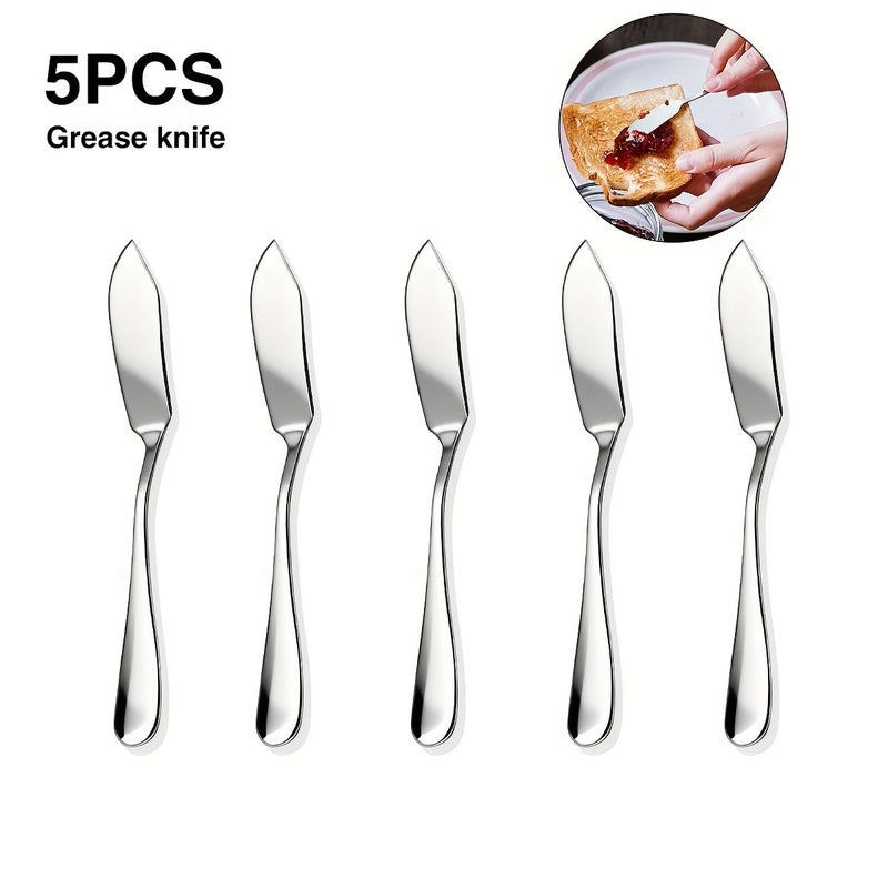 5 Pcs Golden Stainless Steel Butter Knife Set Cream Spatula Breakfast Toast Jam Spreader Cheese Knife Durable Kitchen Utensils 5.71 Inch - Image 1